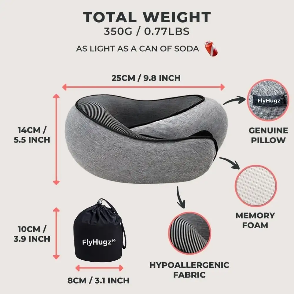 FlyHugz Neck Travel Pillow  Memory Foam Neck Pillow for Comfort on Airplane  Compact and Ergonomic Design - 61cLbClwRSL._AC_SL1000_